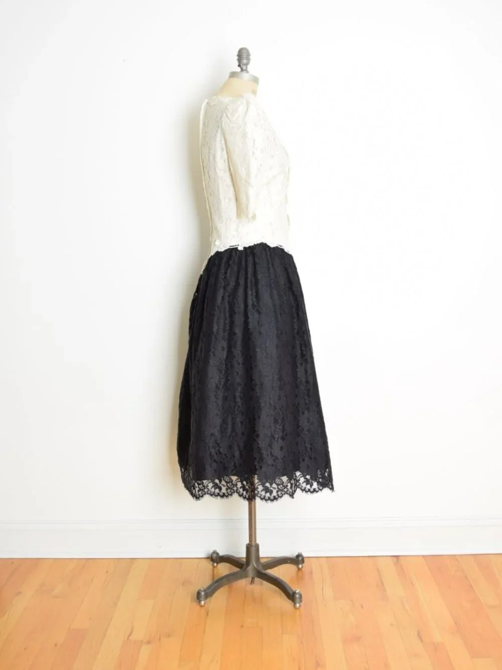 vintage 80s party prom dress cottagecore lace crochet Cachet tea length midi M - Picture 6 of 11